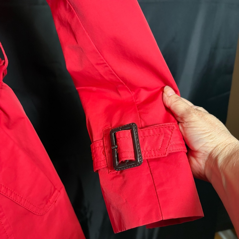 Women's Red Double-Breasted Trench Coat Sz S - Picture 6 of 16